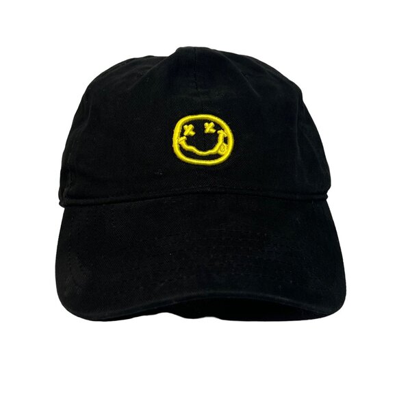Nirvana Baseball Cap Hat Black Yellow Embroidery Happy Face - Picture 1 of 10